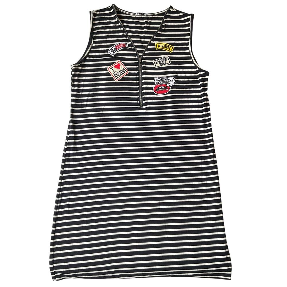 BBSP Women Dress size L Sleeveless KneeLength HalfZip Casual Stripes Black White